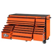 EXTREME TOOLS 72"W x 25"D 19 Dr Roll Cab - 150 lbs. Slides Orange w Black Dr Pulls RX722519RCORBK-X